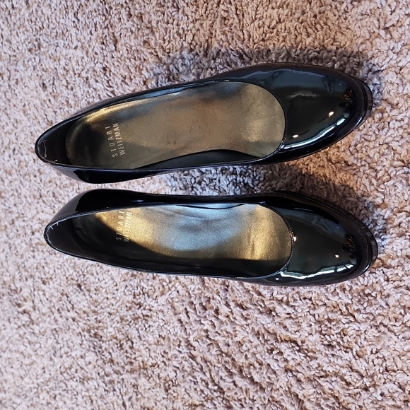 Stuart Weitzman black patent leather pumps heels-7M - Picture 2 of 11